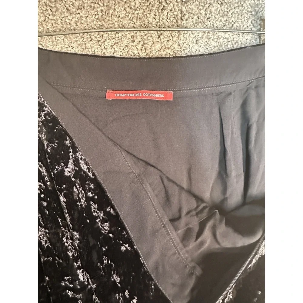 Comptoir des Cotonniers Black Crushed Velvet Lace Trim‎ Skirt Size XS In EUC - Picture 6 of 8